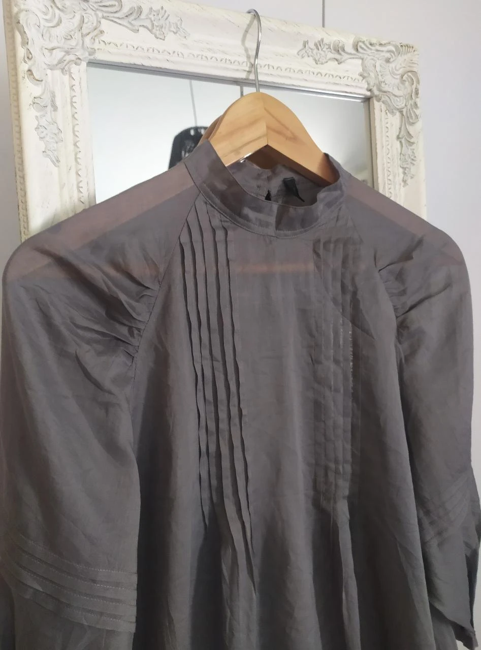 Stile Benetton Light Grey Pleated Balloon Sleeve Blouse M